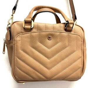 Steve Madden Crossbody Purse Shoulder Handbag Tan Gold Studded Lined Zip